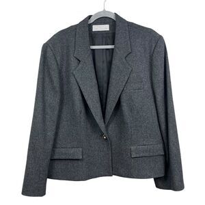 Evan Picone Womens‎ Pure Wool Blazer Notch Collar Lined Flap Pockets Grey Sz 44*